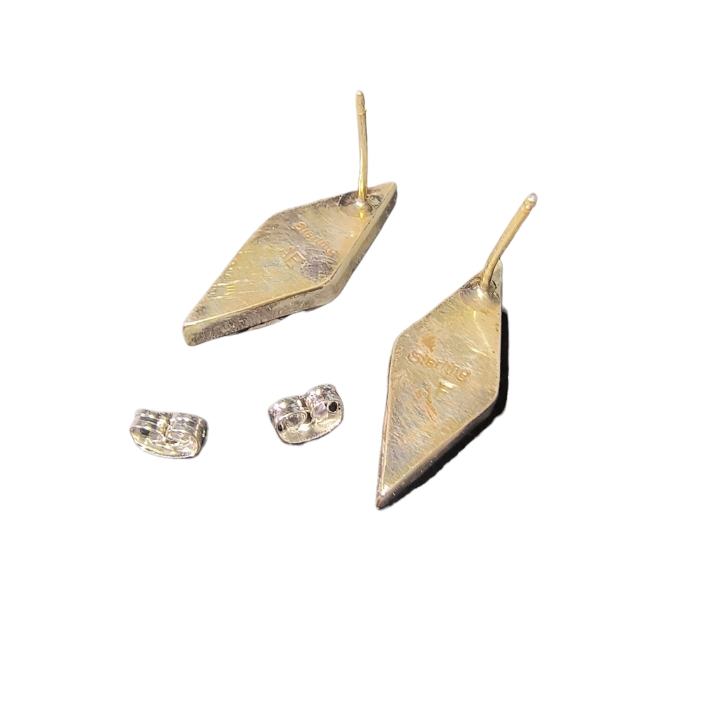 Andrew Enrico Navajo Signed White Buffalo And Sterling Silver Inlay Earrings - Picture 6 of 10